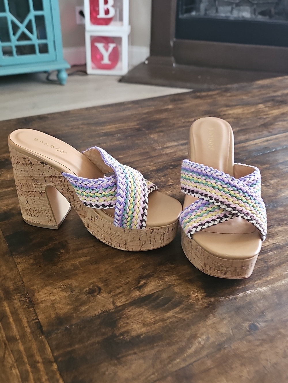 BAMBOO Pastel Braided Cork Platform Mules